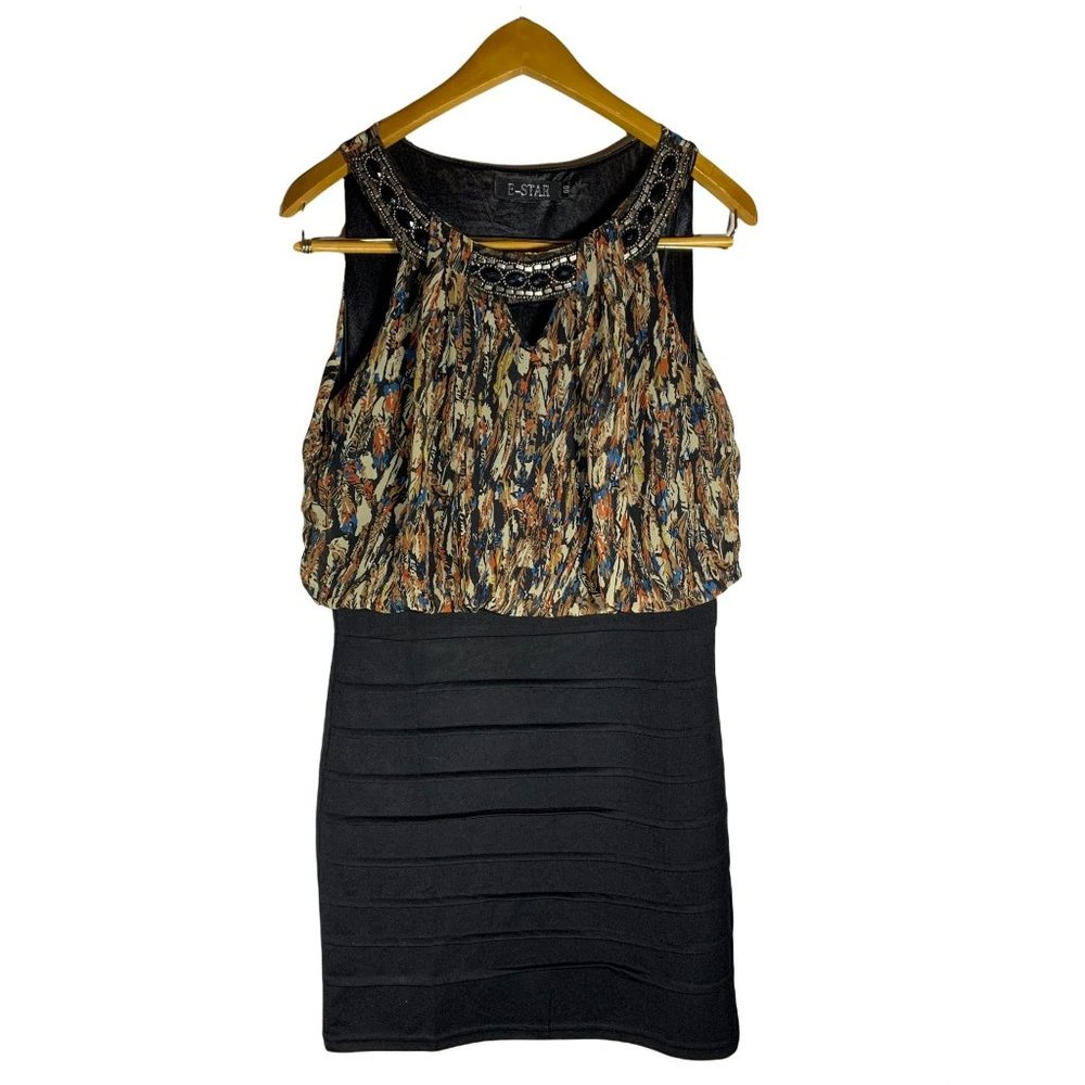 E-Star Casual Two Tone Color Block, Sleeveless, Bodycon Dress